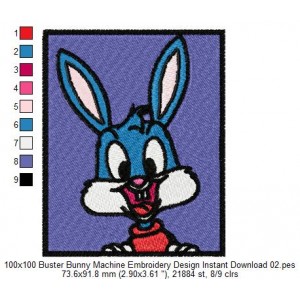 100x100 Buster Bunny Machine Embroidery Design Instant Download 02